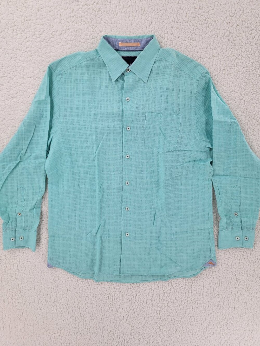 Tommy Bahama Teal Green Linen Blend Plaid Long Sleeve Button Down Shirt Size S